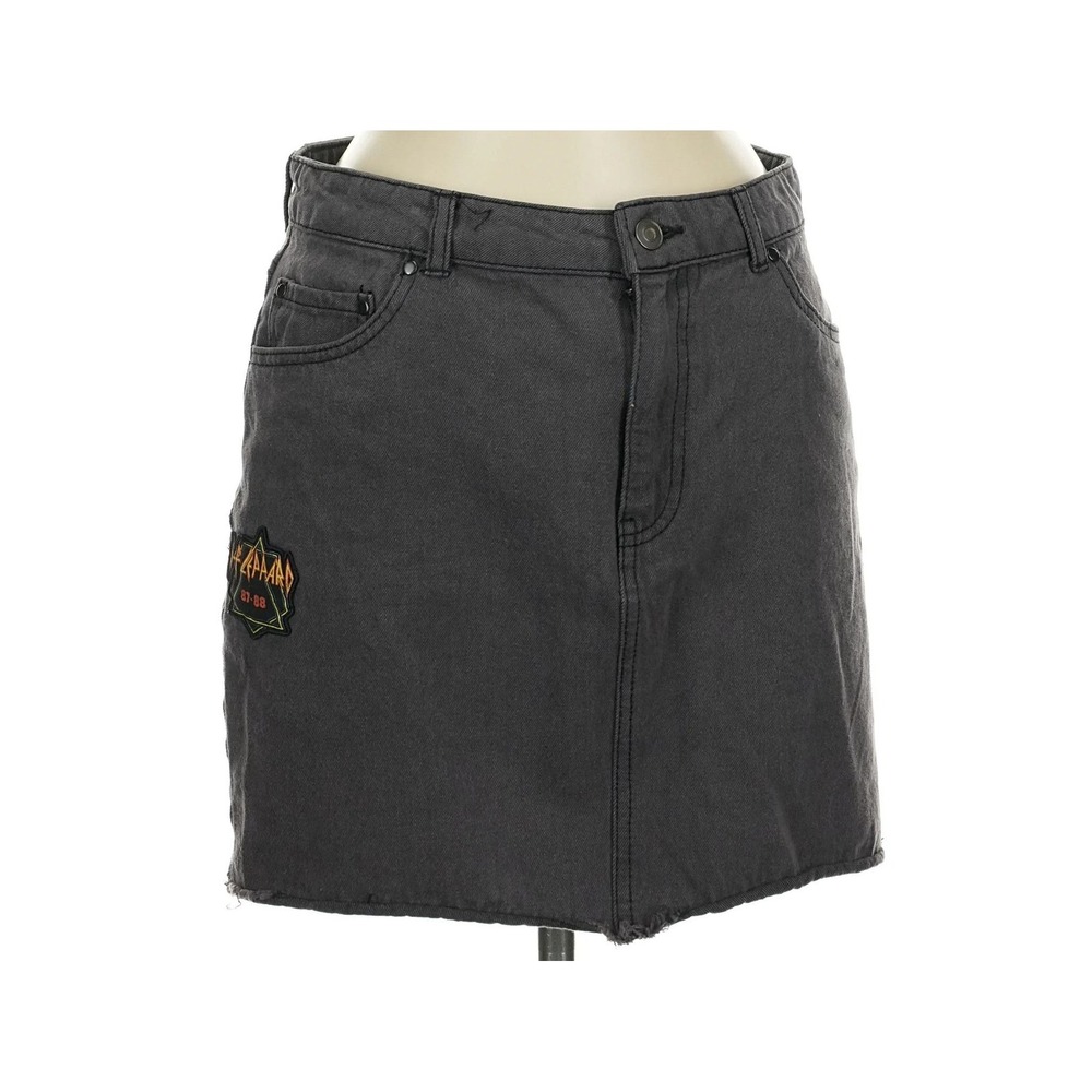 Junk Food Def Leppard Denim Skirt Womens 7 Charcoal Grey Grunge Gorpcore